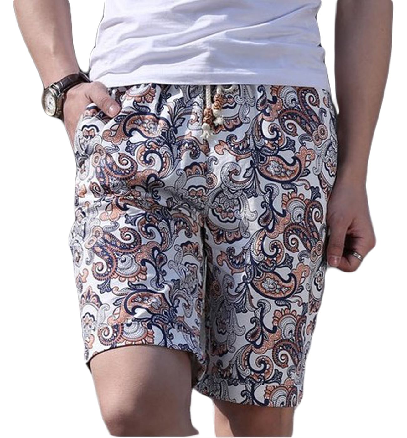 2023 Cordão branco tan mens paisley verão moda shorts | PILAEO